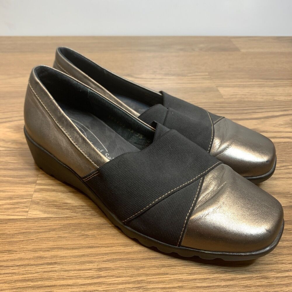 Josef Seibel Shoes Womens 39‎ Casual Slip On Low Wedge Loafer Bronze Leather